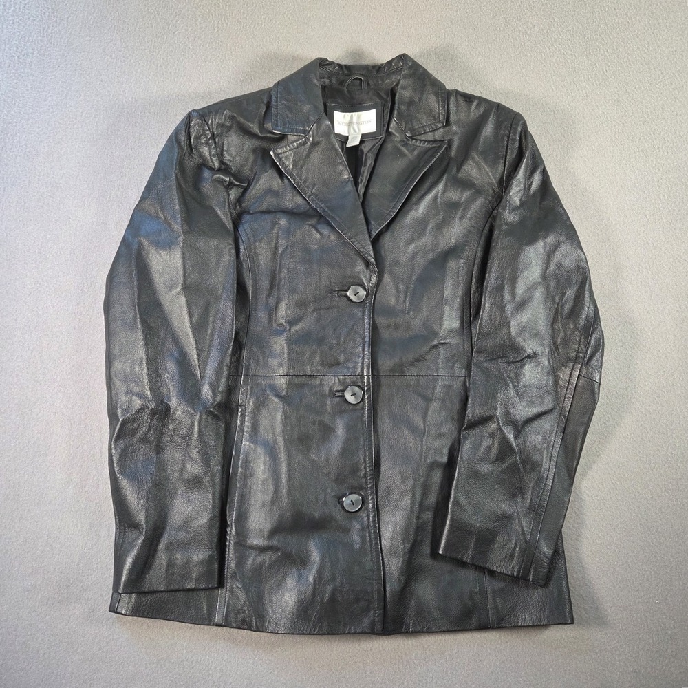 Worthington Leather Jacket Womens Large Black 3 Button Collared Blazer Lined